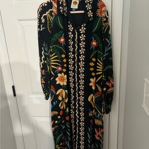 Anthropologie Farm Rio Floral Shirt Dress Buttondown Black maxi dress